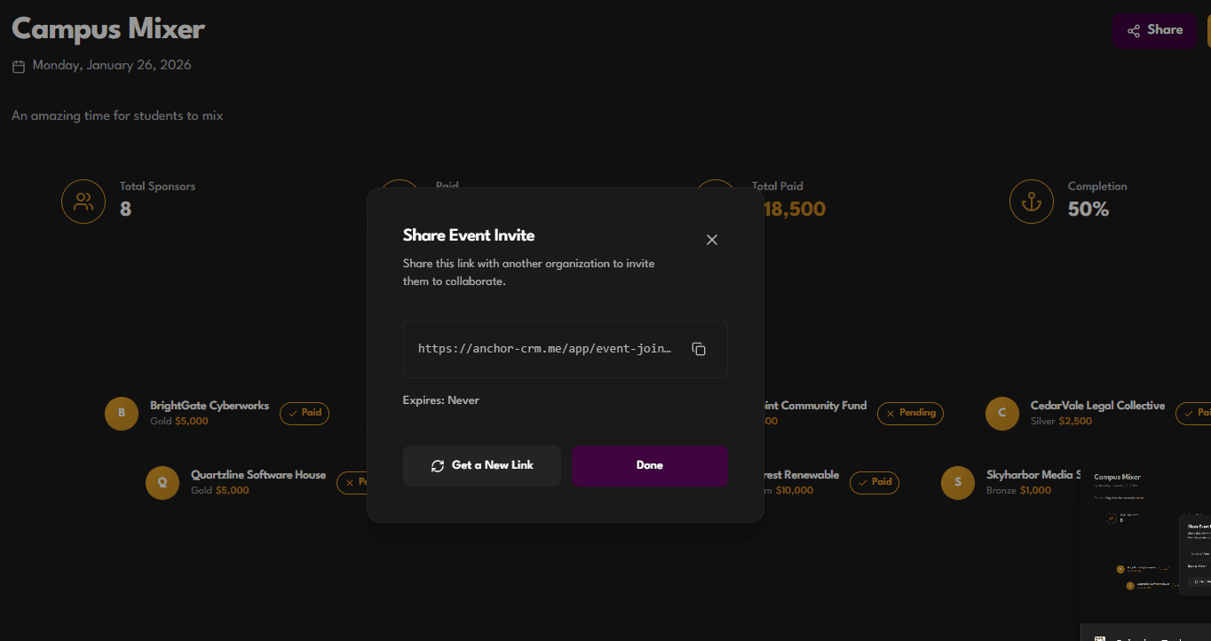 Organize and collaborate on sponsored events